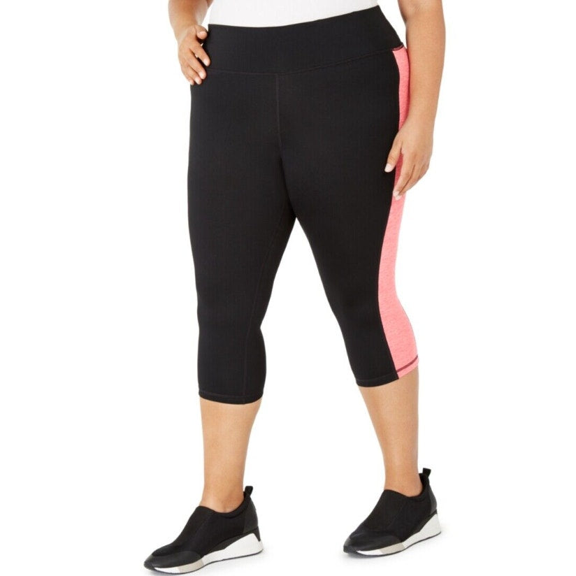 IDEOLOGY Womens Crop Leggings 1X Black Purple Colorblock Stripe NWT