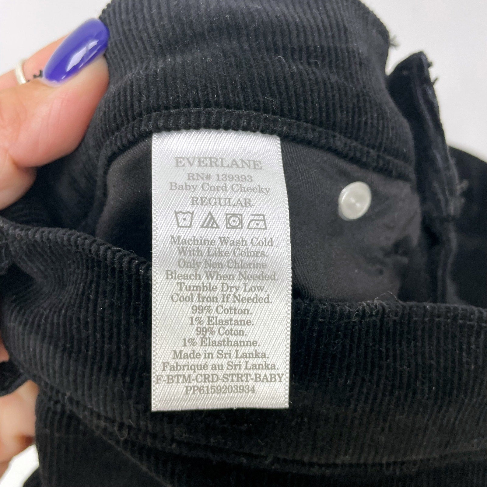 Everlane Womens Baby Cord Cheeky Pants 29 US 8 Black Corduroy Straight Leg