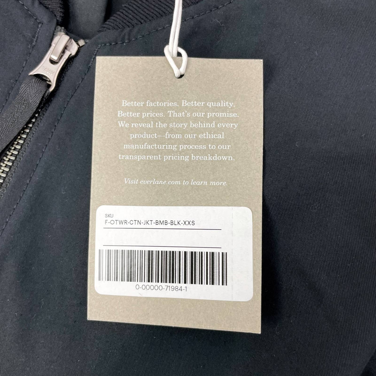 Everlane Womens Cotton Bomber Jacket XXS Black Oversized Zip Front NWT