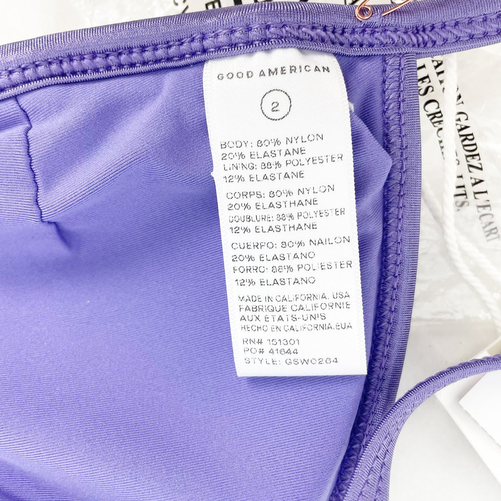 Good American Perfect Fit Triangle Bikini Top 2 M Swim Shine Lilac Purple NWT