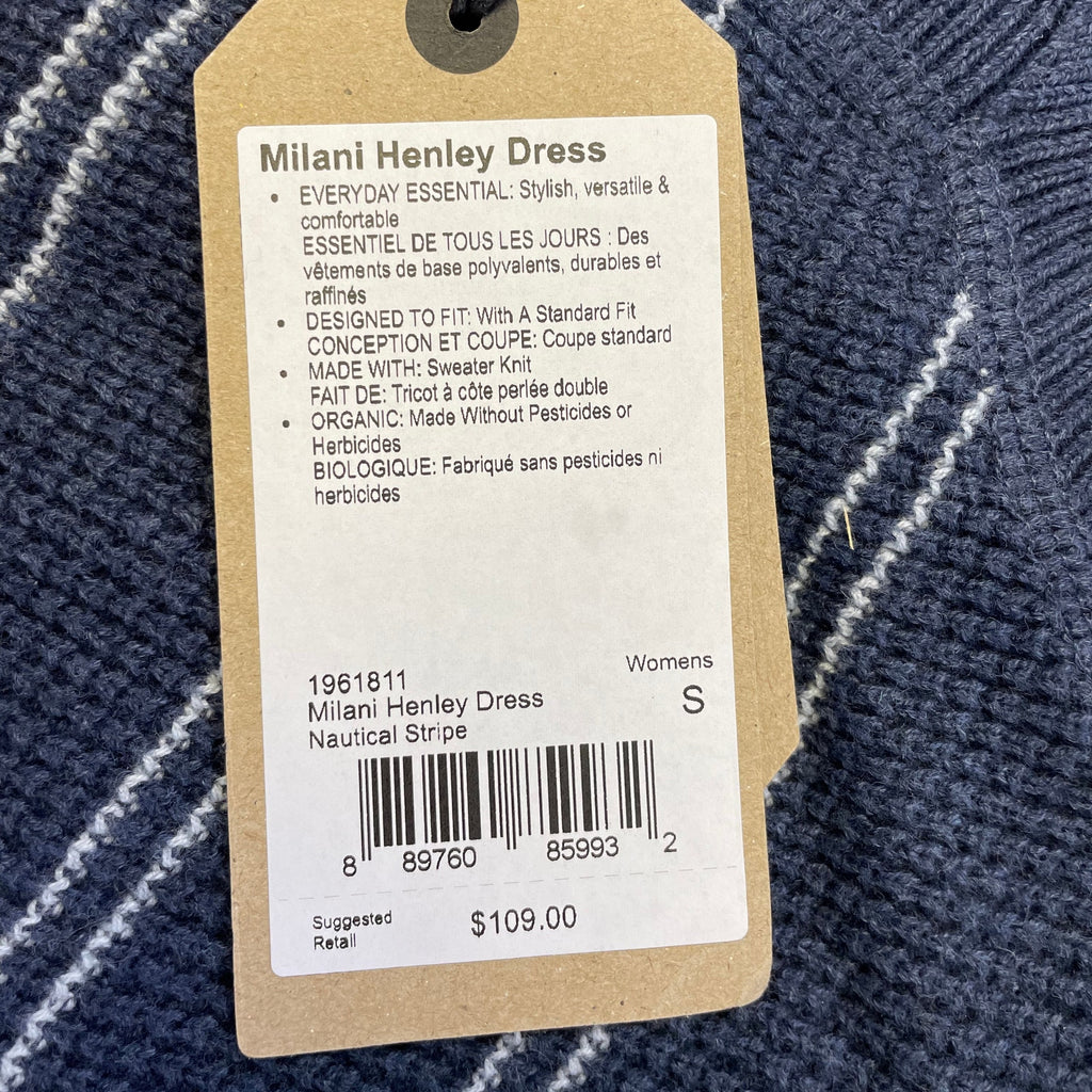 prAna Womens Milani Henley Dress Small Nautical Stripe Blue Thermal Knit NWT