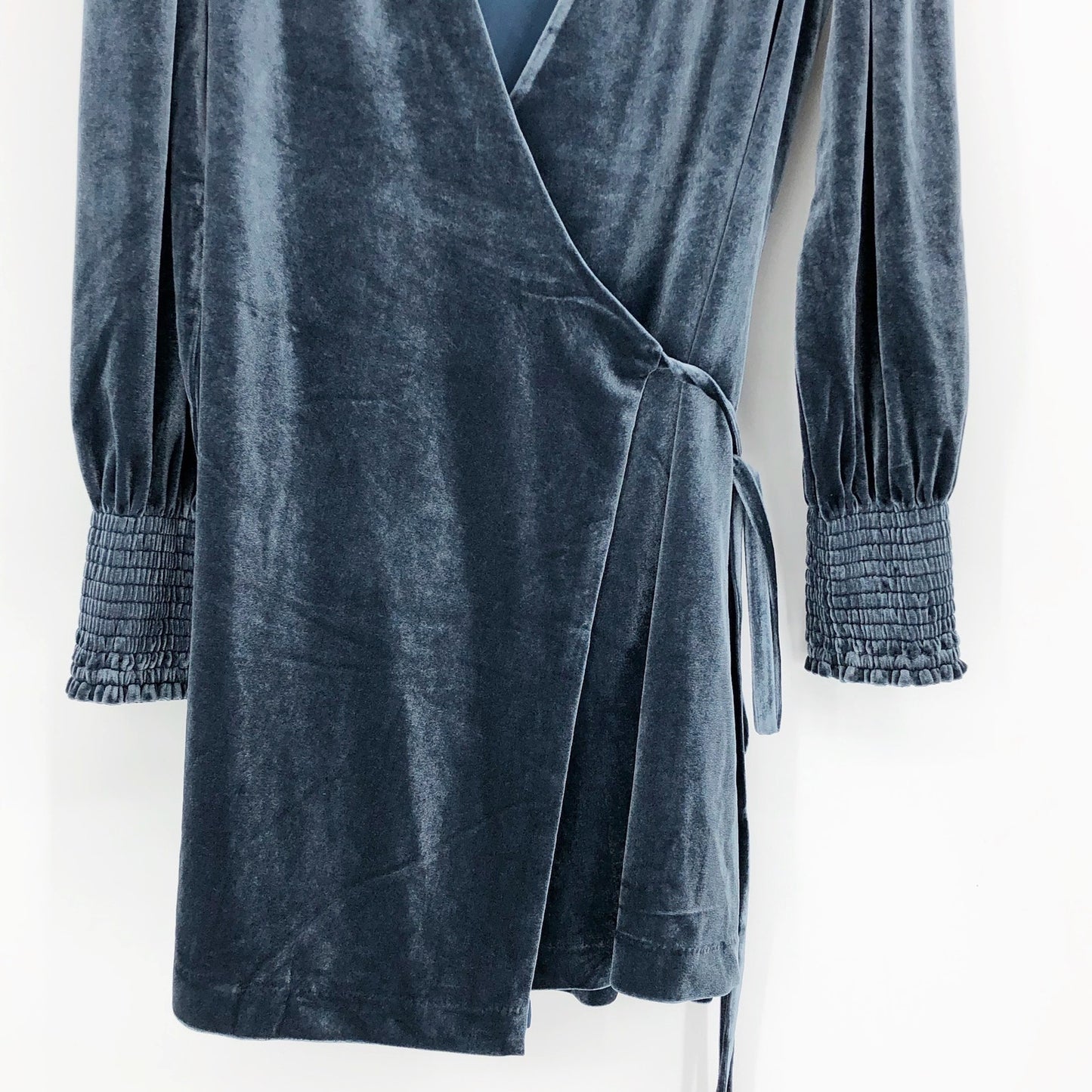 BARDOT Womens Bernie Wrap Mini Dress US 4 XS Blue Velour Long Sleeve NWOT