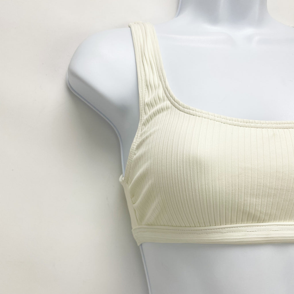 Good American Rib Scoop Neck Bikini Top Sz 6 3XL Ivory White Swim Wide Strap NWT