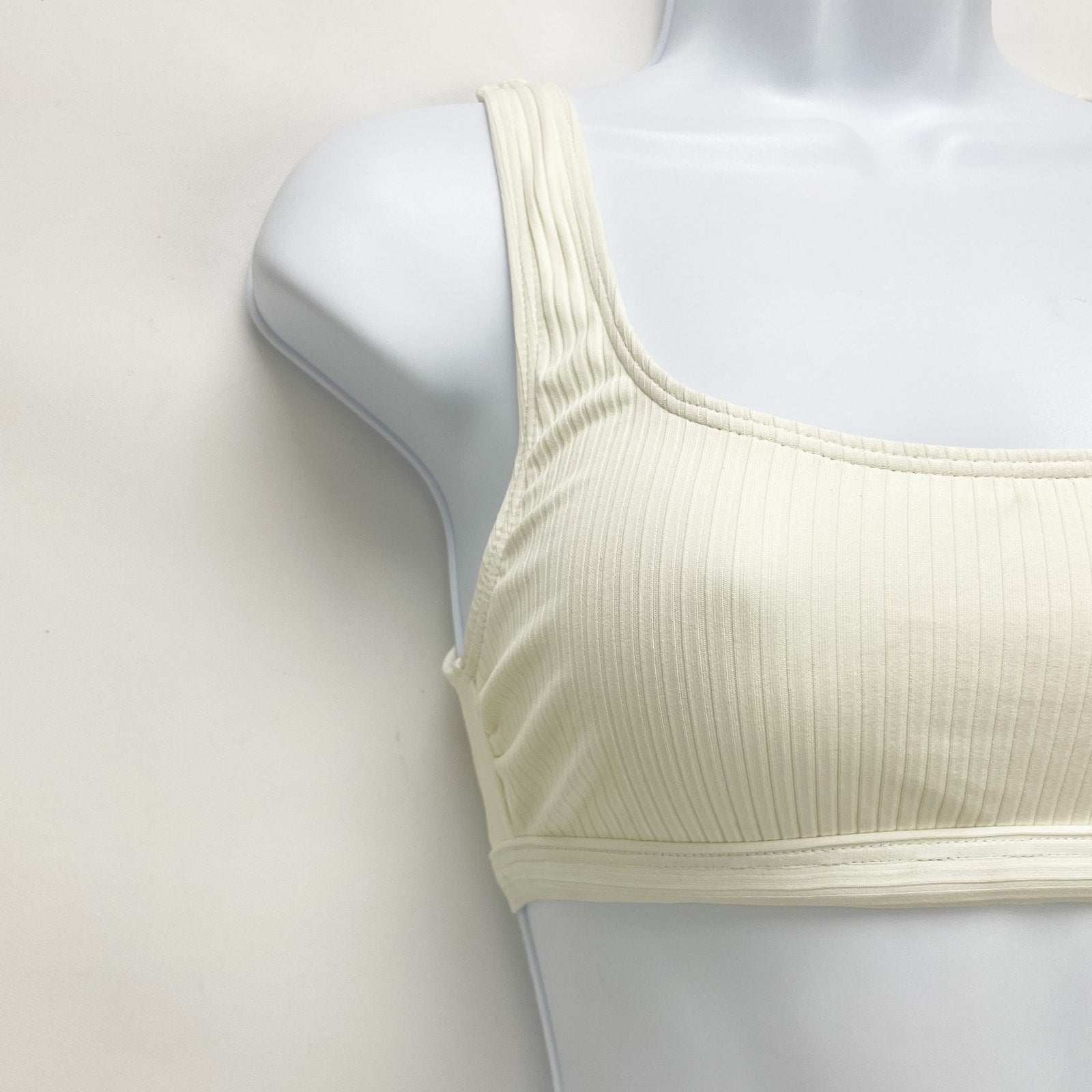 Good American Rib Scoop Neck Bikini Top Sz 6 3XL Ivory White Swim Wide Strap NWT