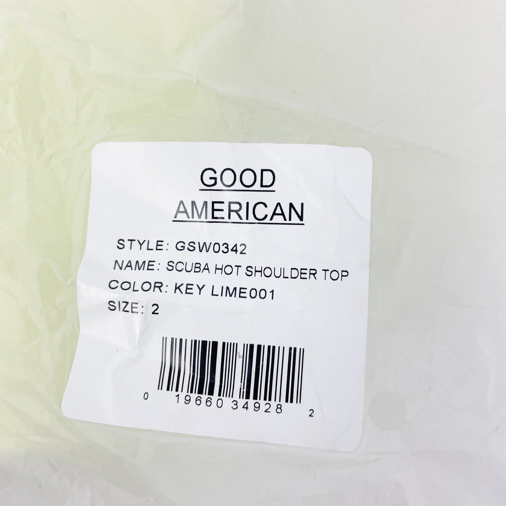 Good American Scuba Hot Shoulder Bikini Top Sz 2 Medium Swim Key Lime Green NWT