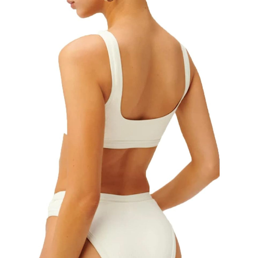 Good American Rib Scoop Neck Bikini Top Sz 6 3XL Ivory White Swim Wide Strap NWT