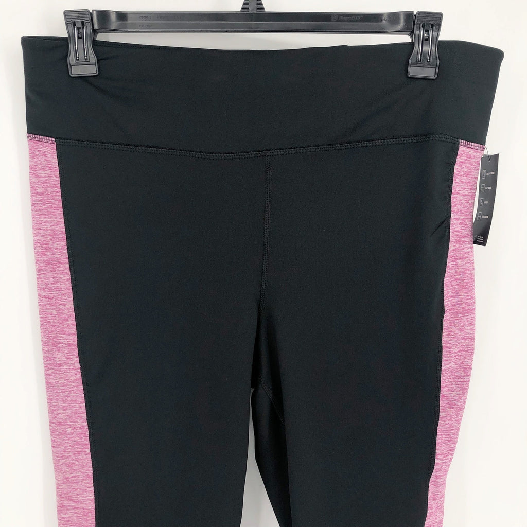 IDEOLOGY Womens Crop Leggings 1X Black Purple Colorblock Stripe NWT