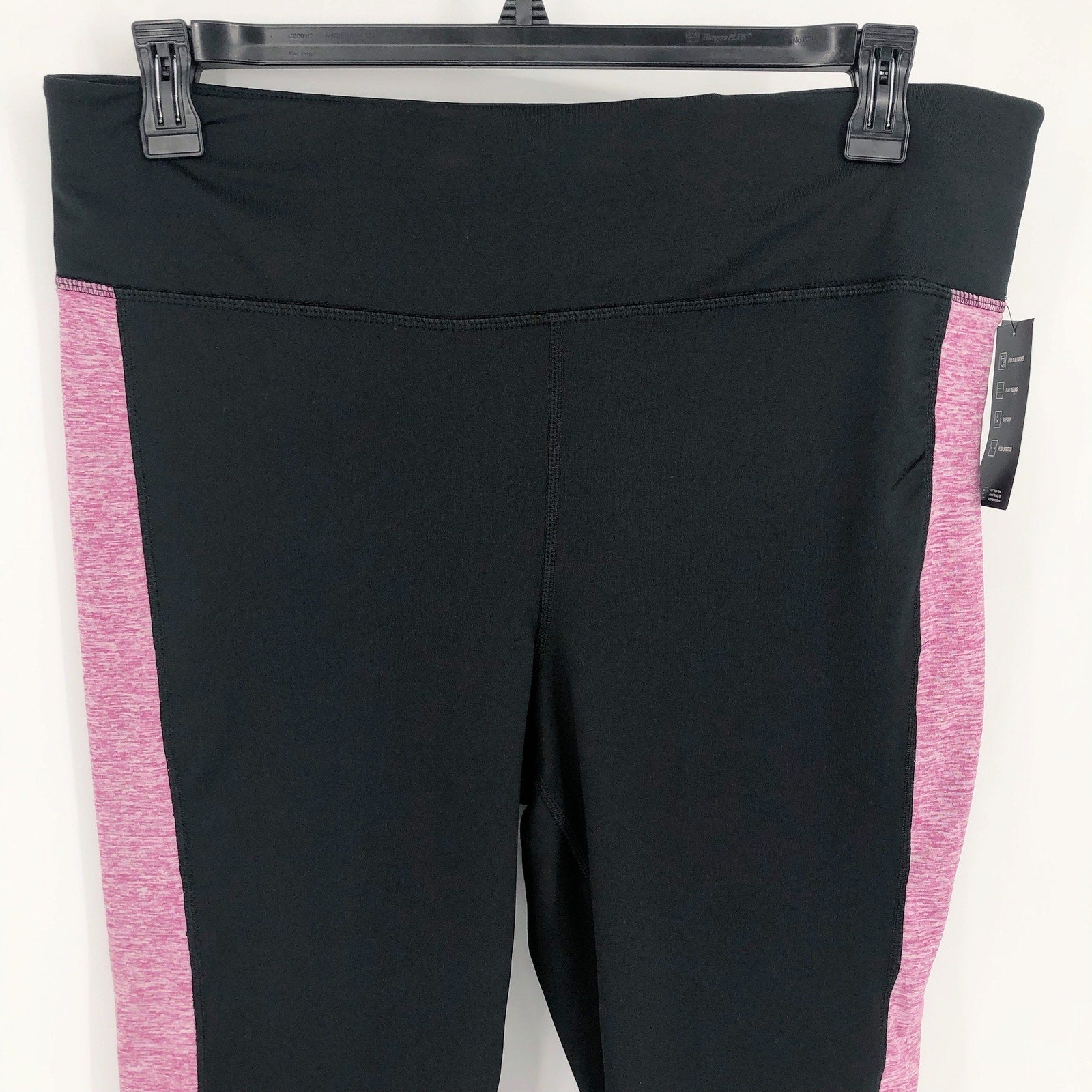 IDEOLOGY Womens Crop Leggings 1X Black Purple Colorblock Stripe NWT