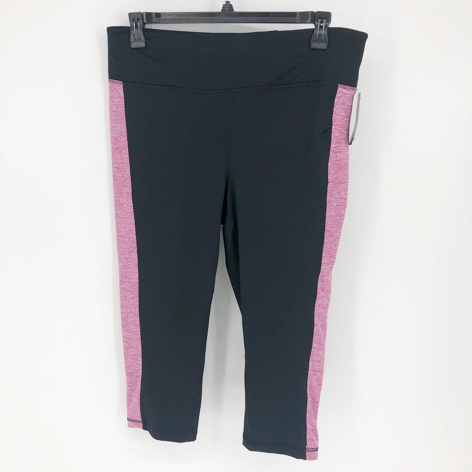 IDEOLOGY Womens Crop Leggings 1X Black Purple Colorblock Stripe NWT