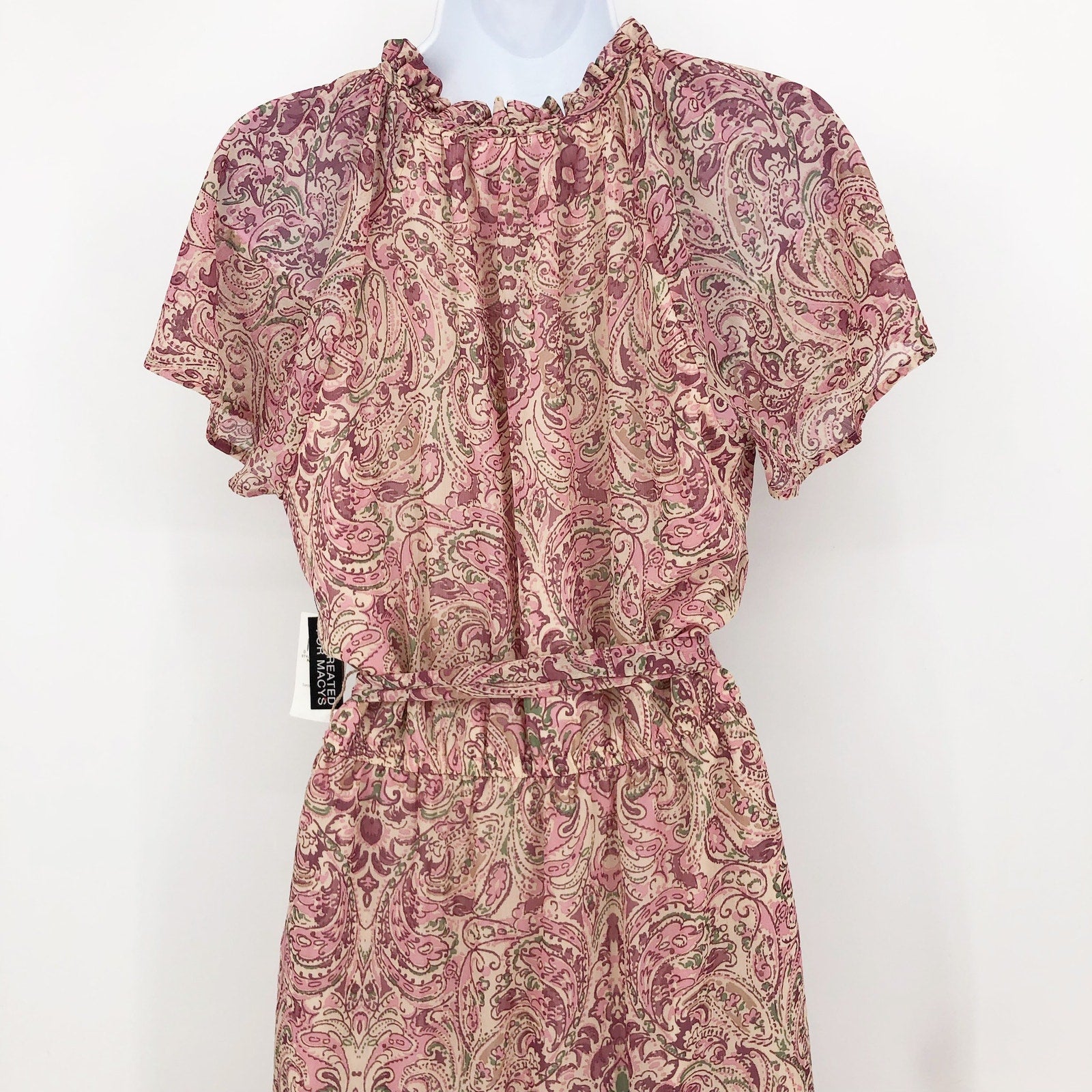 I.N.C. INTERNATIONAL CONCEPTS Midi Dress 4 Pink Blush Combo Paisley Tiered NWT