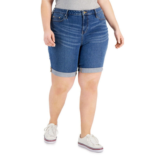 TOMMY HILFIGER Women's TH Flex Denim Shorts 24W Blue Cuffed 9" Inseam Cuffed NWT