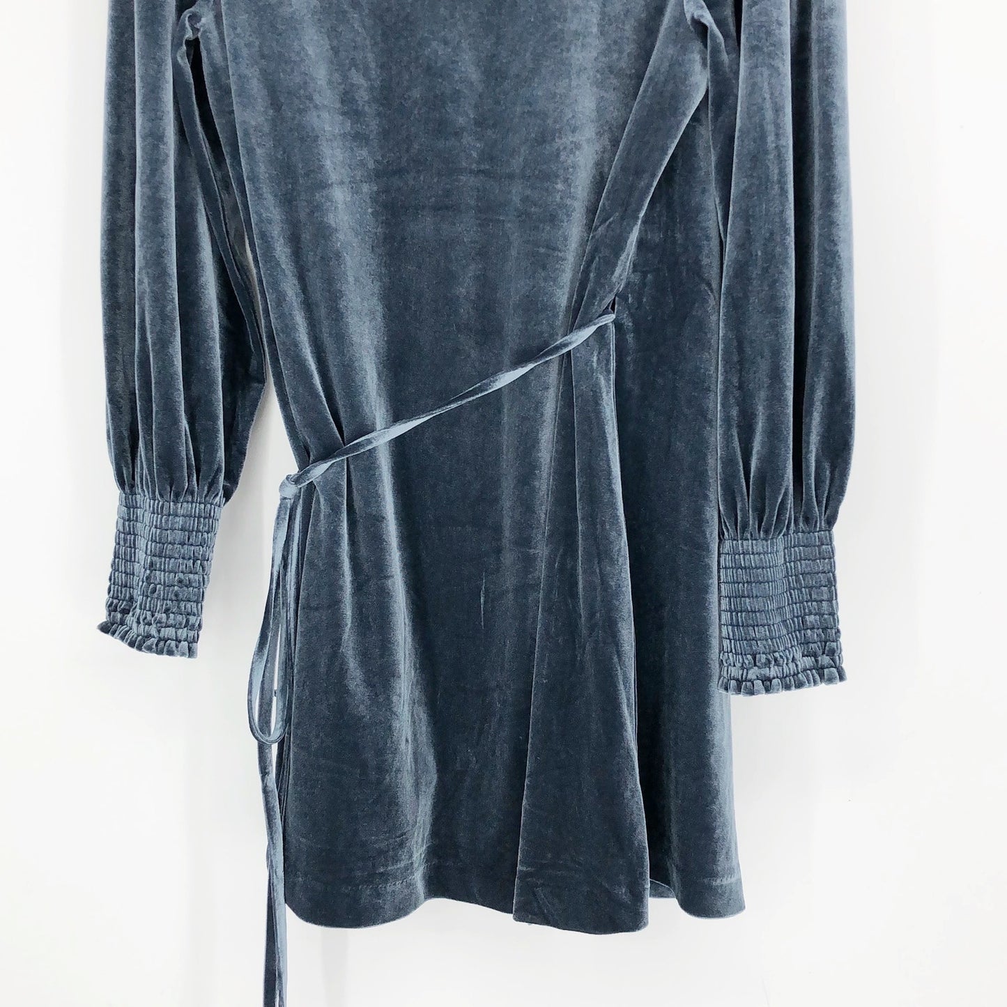 BARDOT Womens Bernie Wrap Mini Dress US 4 XS Blue Velour Long Sleeve NWOT