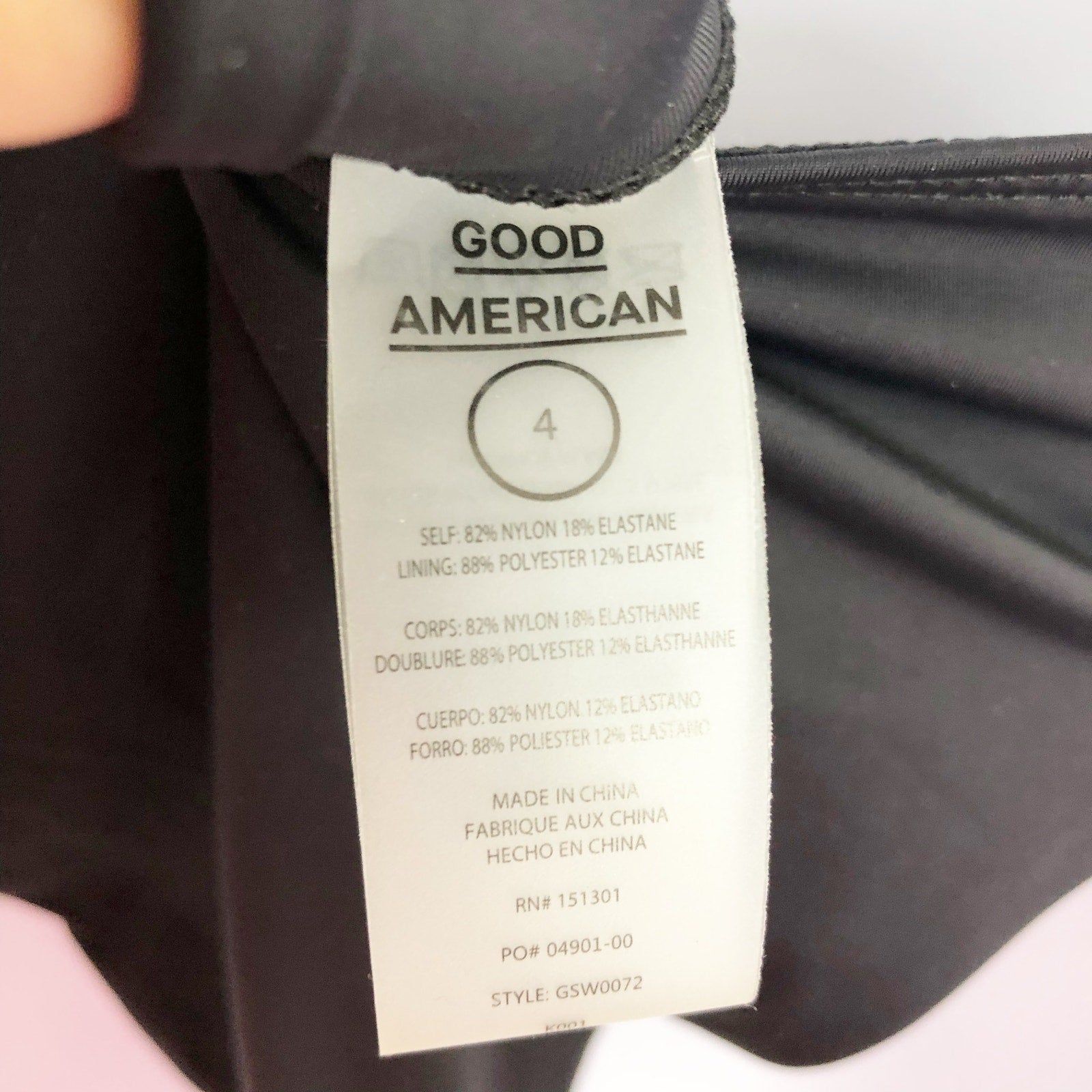 Good American Waist Cincher One Piece Swimsuit 4 XL Black T Back Strap NWOT