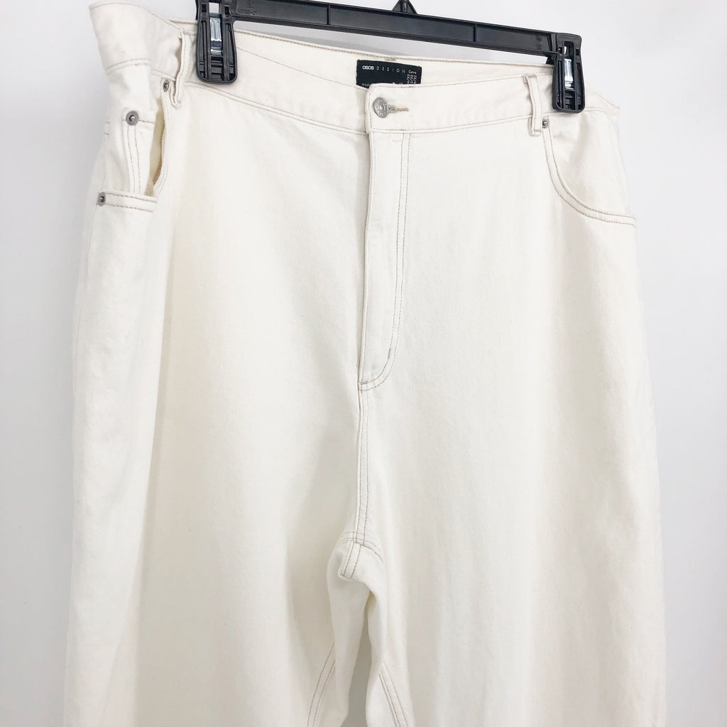ASOS Womens Straight Keg Jeans US 20 Cream High Rise Denim Non Stretch Cotton