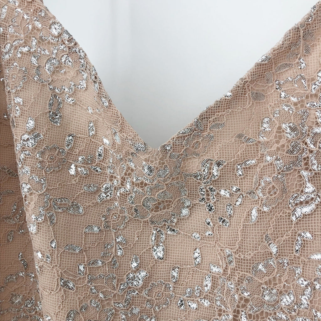AFTER SIX Rococo Lace Sequin Two-Piece Gown Size 4 Champagne Silver Lace NWT