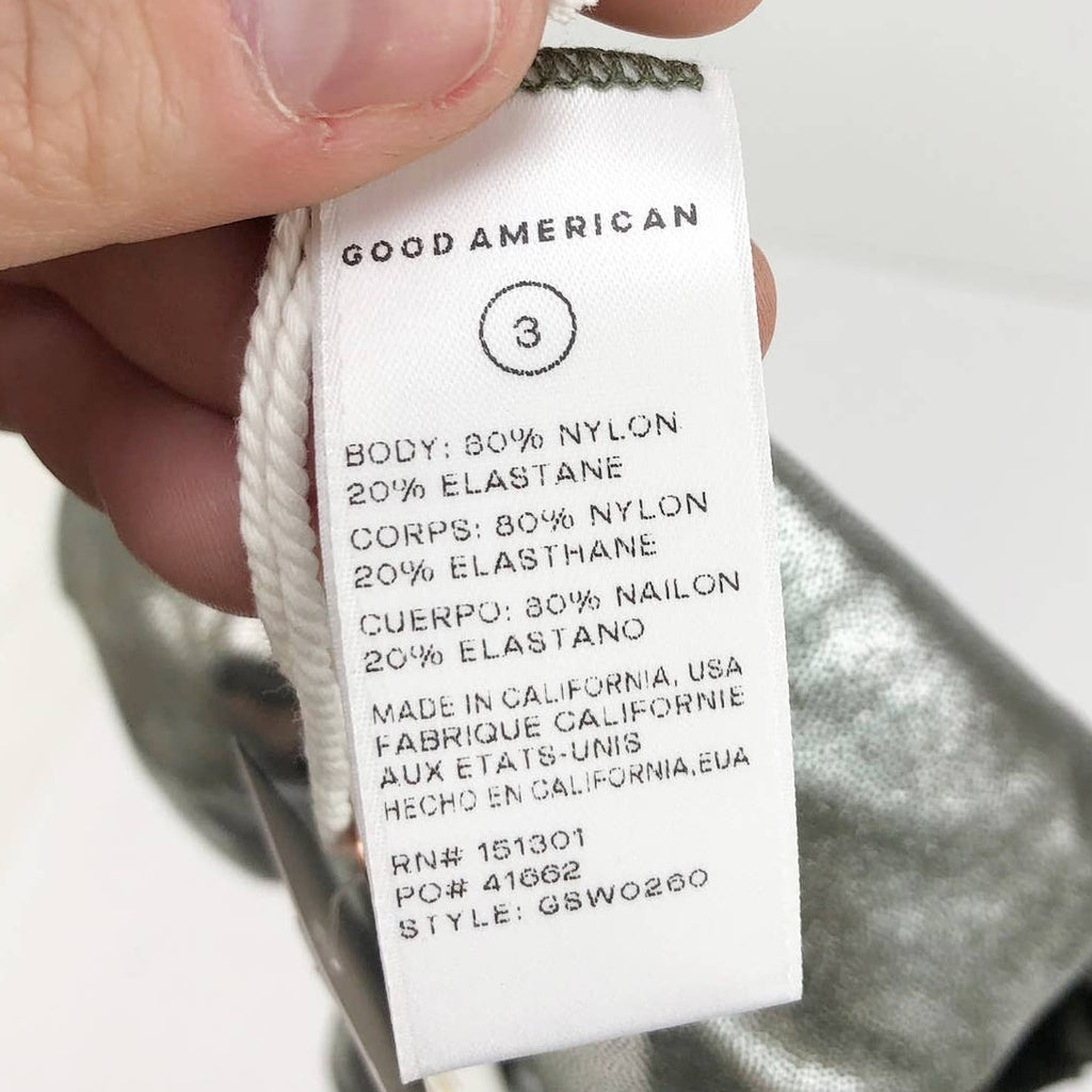 Good American Metallic Better Reversible Bikini Bottom 3 Large Silver Green NWT