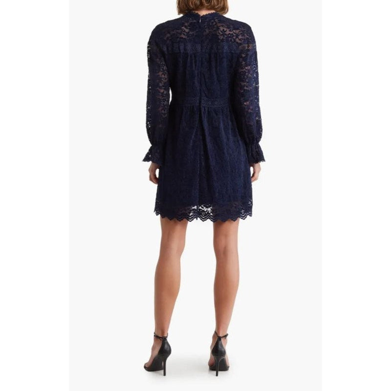 Tahari ASL Womens Chenile Lace Dress SIZE 4 Blue Long Sleeve Mock Neck NWT