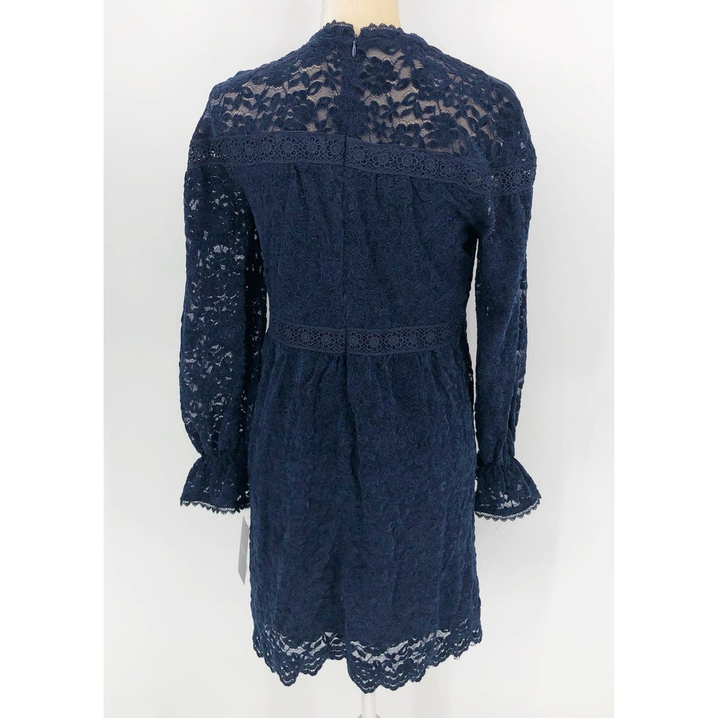 Tahari ASL Womens Chenile Lace Dress SIZE 4 Blue Long Sleeve Mock Neck NWT