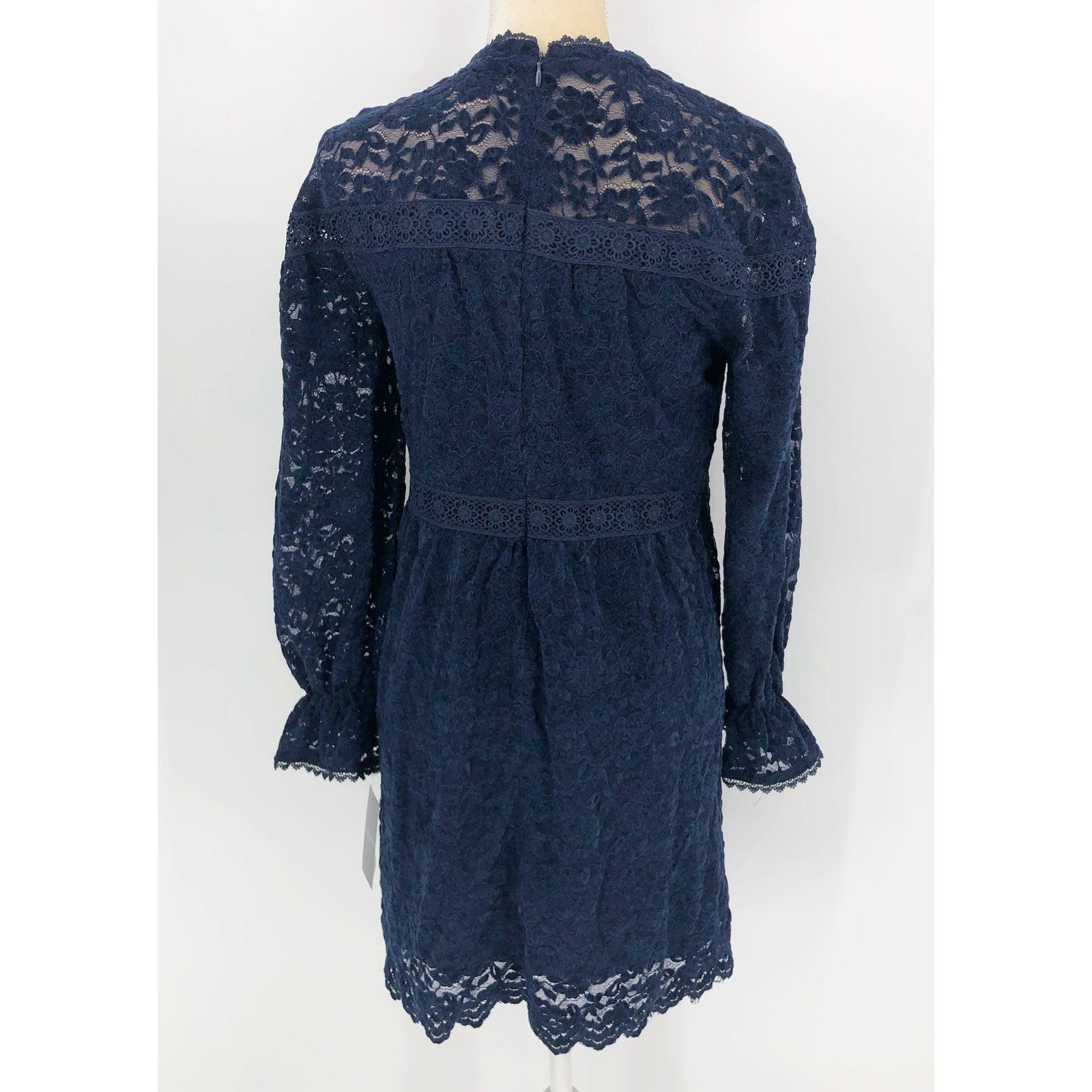 Tahari ASL Womens Chenile Lace Dress SIZE 4 Blue Long Sleeve Mock Neck NWT