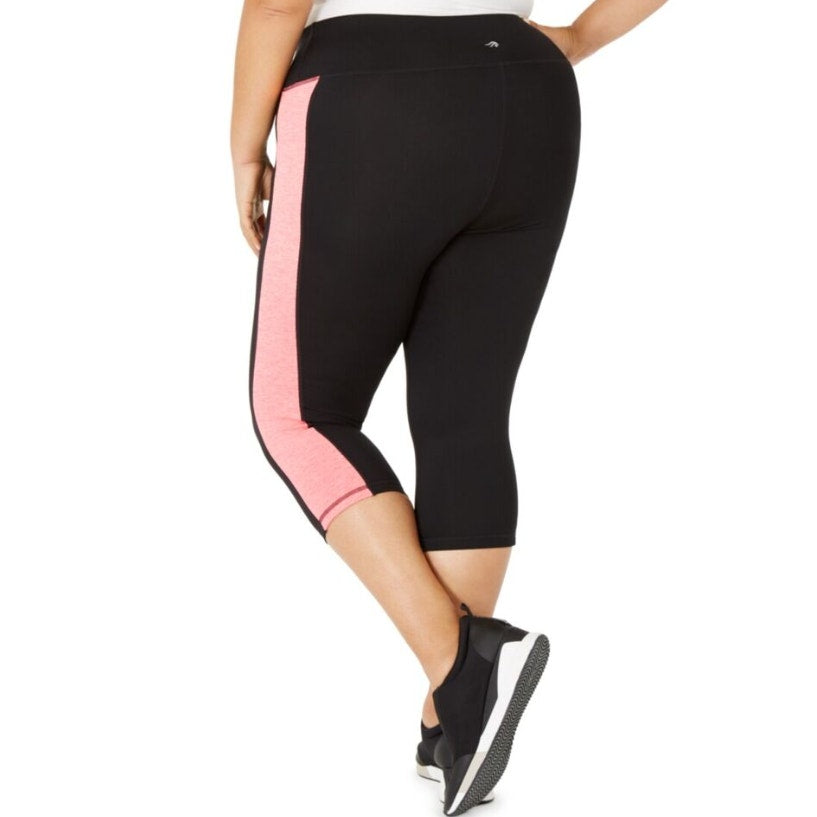 IDEOLOGY Womens Crop Leggings 1X Black Purple Colorblock Stripe NWT