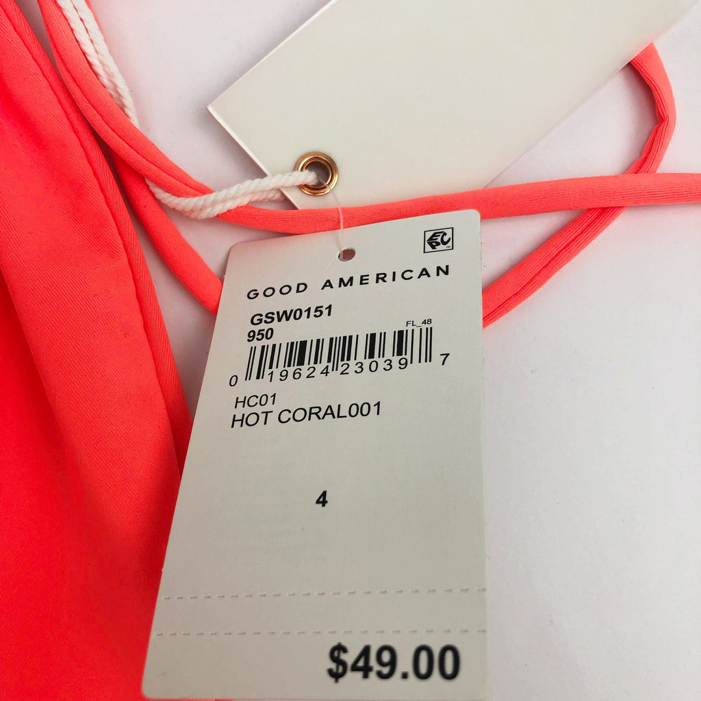 Good American Tiny Ties Bikini Bottoms 4 XL Swimwear Matte Hot Coral NWT