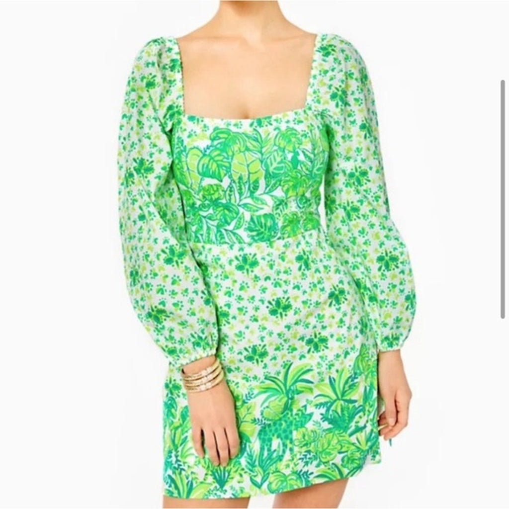 Lilly Pulitzer Womens Esteli Hybrid Dress Romper 4 Green White Puff Sleeve NWOT