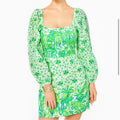 Lilly Pulitzer Womens Esteli Hybrid Dress Romper 4 Green White Puff Sleeve NWOT