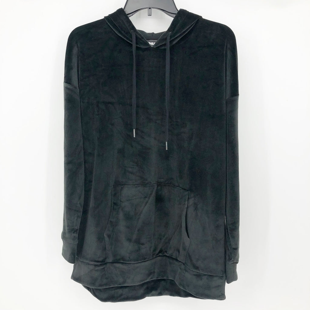32 Degress Heat Womens Velour Hoodie Medium Black Pullover Pouch Pocket NWT