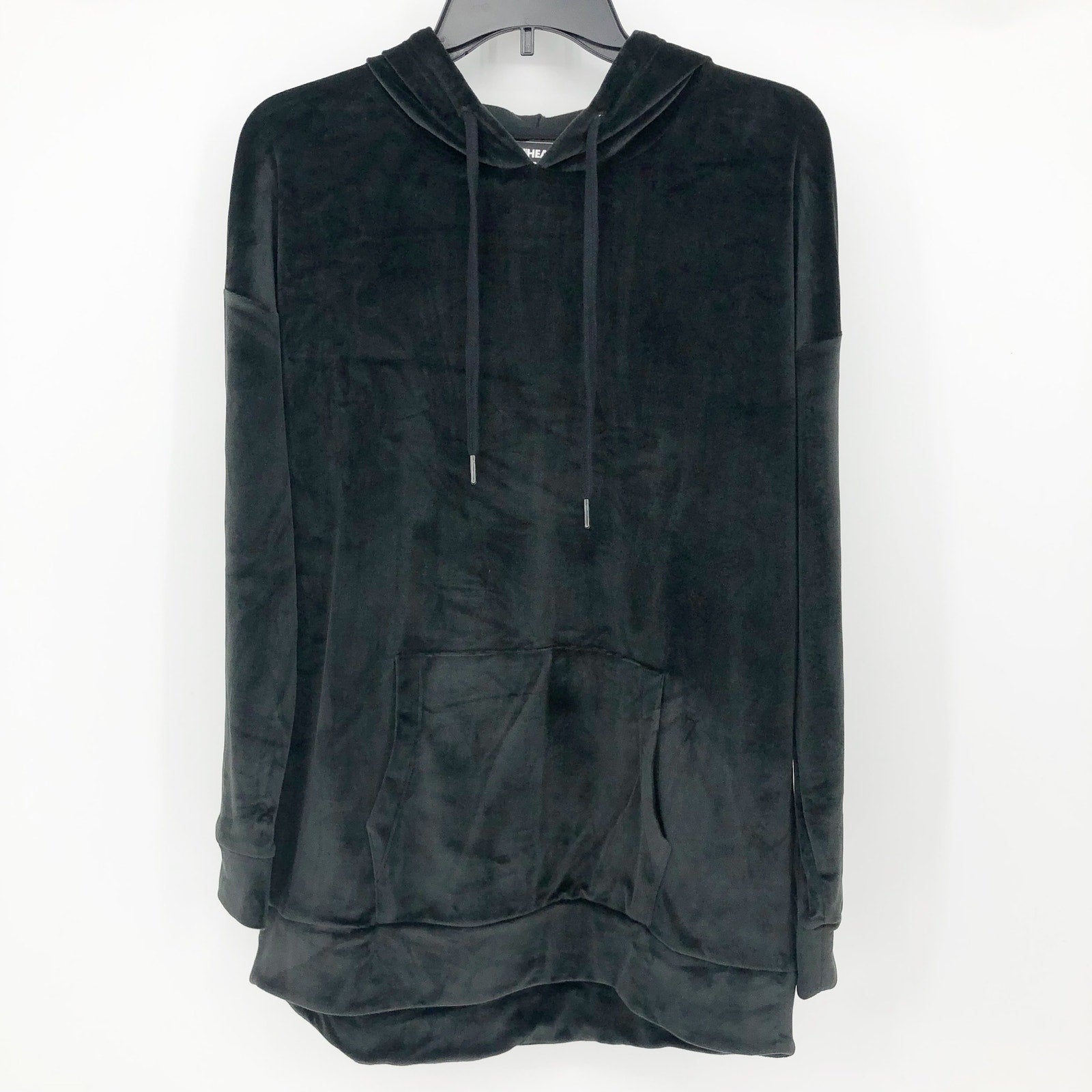 32 Degress Heat Womens Velour Hoodie Medium Black Pullover Pouch Pocket NWT
