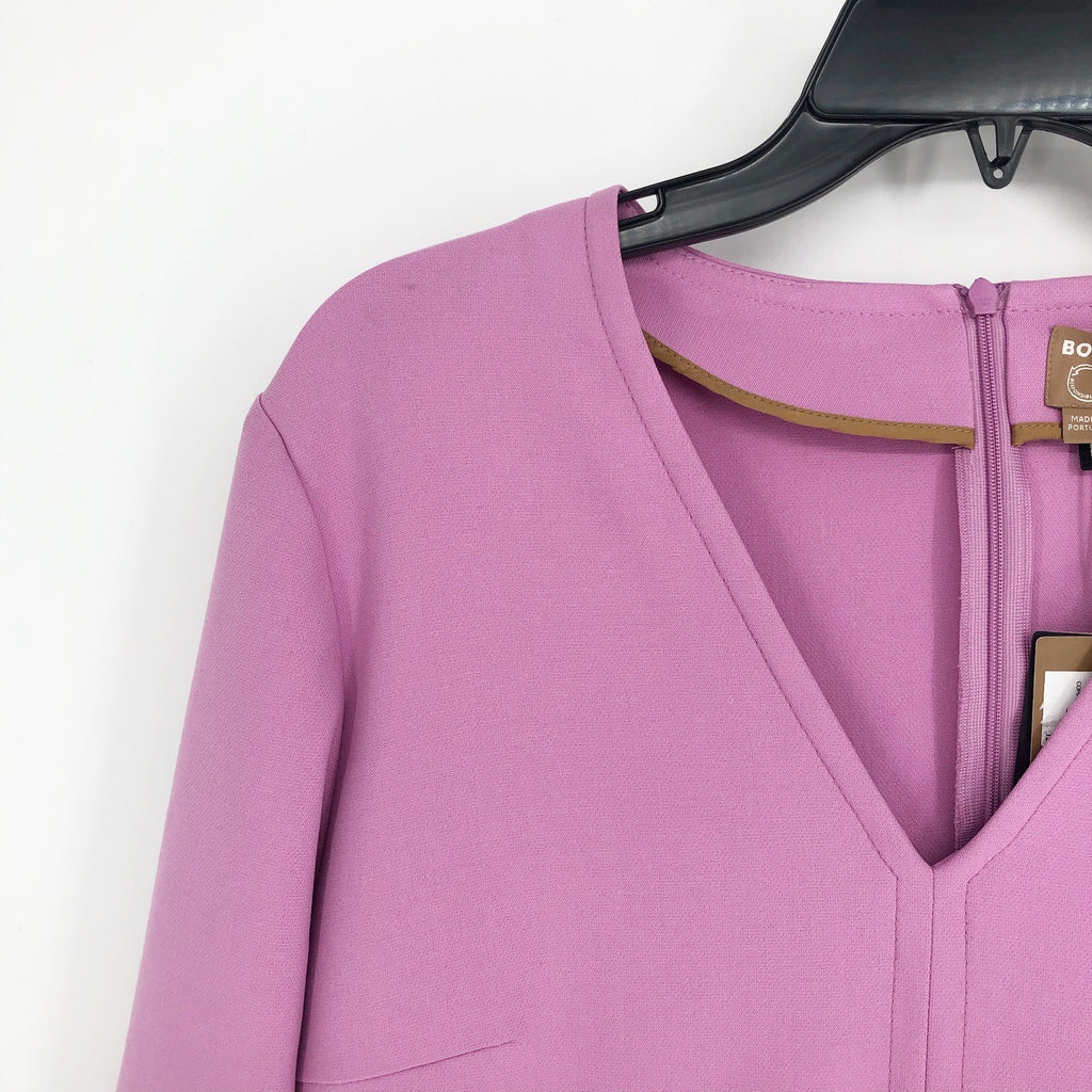 HUGO BOSS Womens Ditama A-Line Dress US 6 Blossom Purple Long Sleeve V Neck NWT