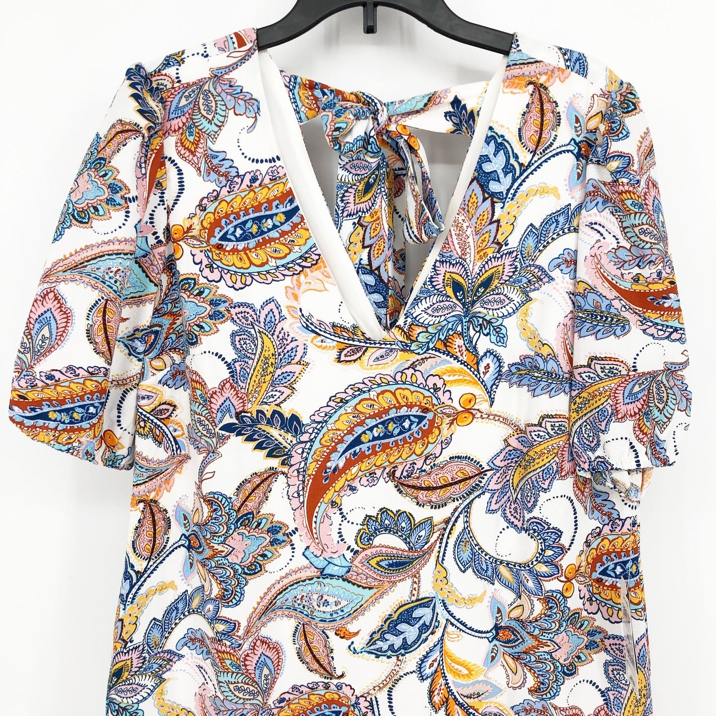 INC International Concepts Womens Paisley Dress XS White Multicolor Vneck NWT