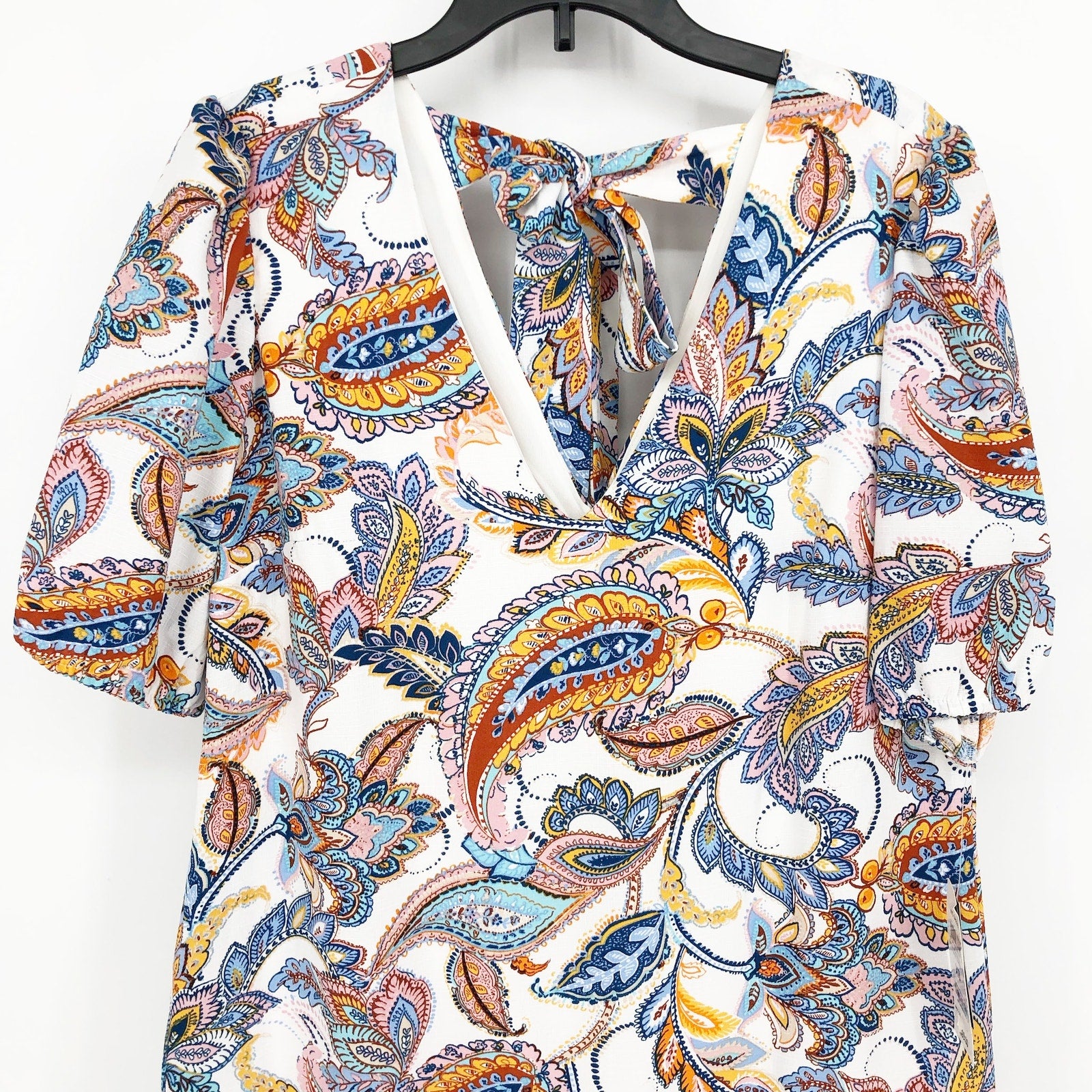 INC International Concepts Womens Paisley Dress XS White Multicolor Vneck NWT