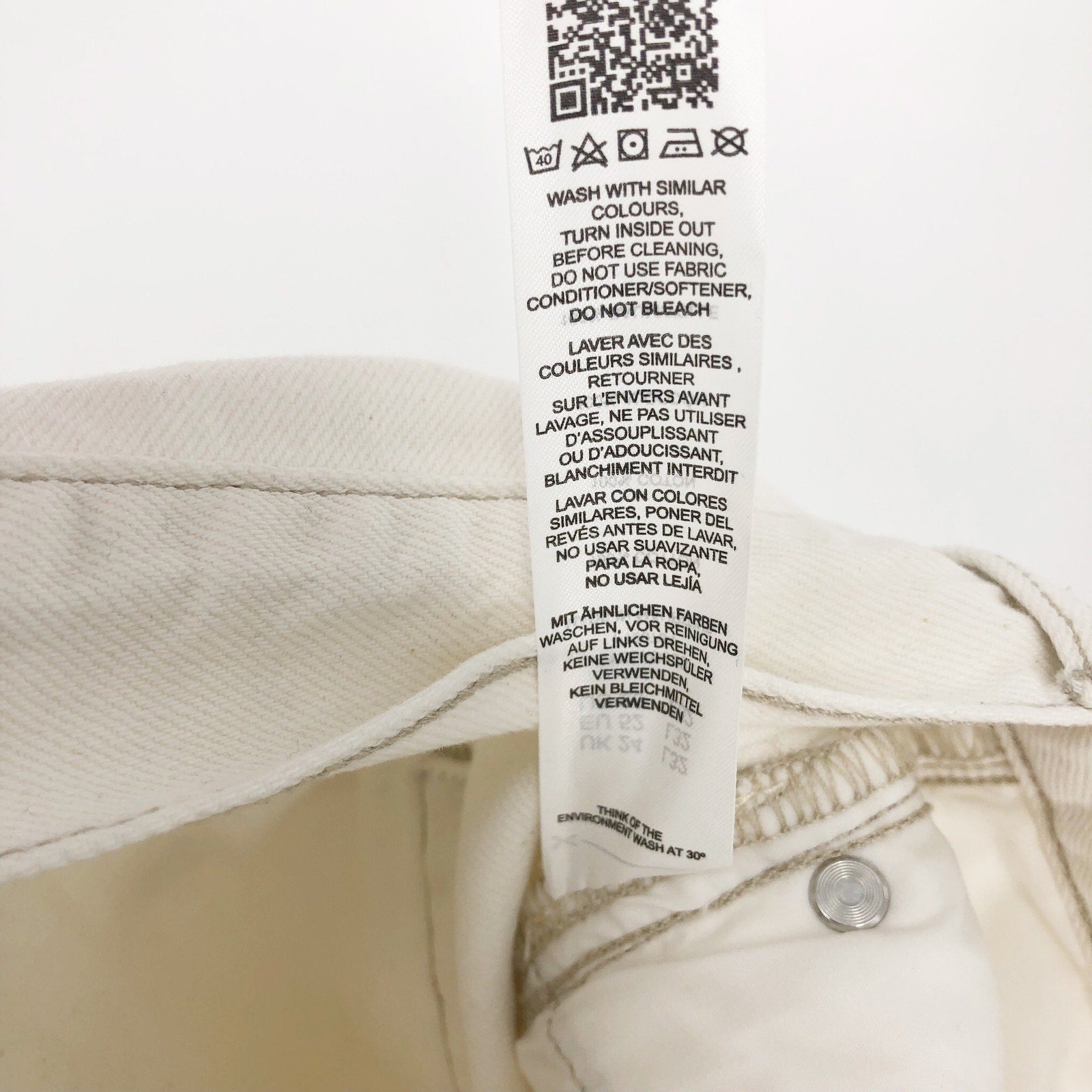 ASOS Womens Straight Keg Jeans US 20 Cream High Rise Denim Non Stretch Cotton