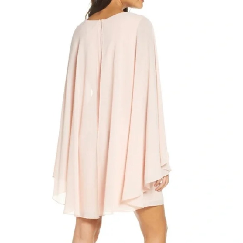 VINCE CAMUTO Women Capelet Shift Dress Size 2 Pink Blush Chiffon LS NWOT