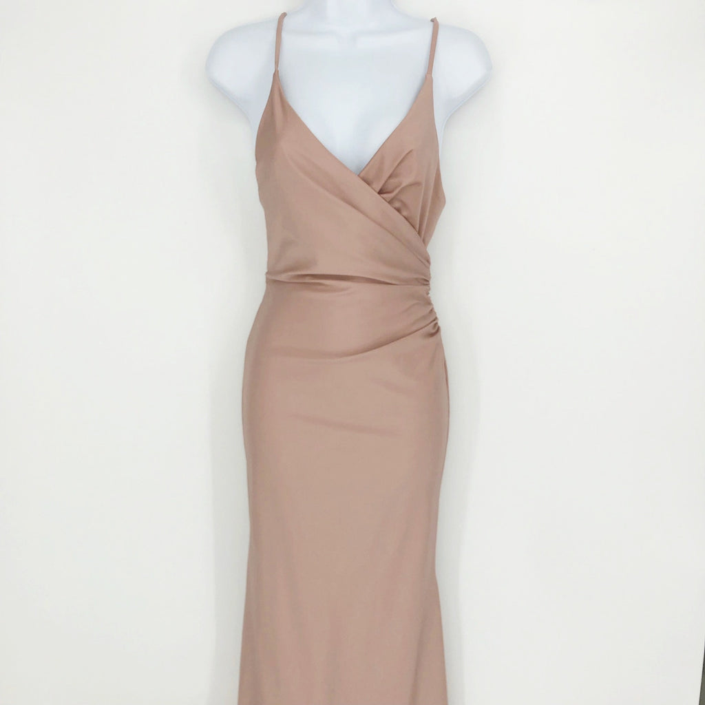 LA FEMME 29848 Jersey Long Gown 0 Pink Mauve Faux Wrap V Neck Prom Dress NWT
