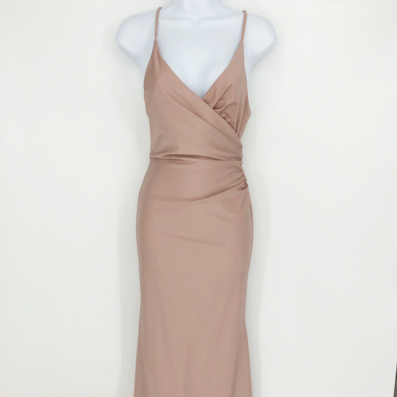 LA FEMME 29848 Jersey Long Gown 0 Pink Mauve Faux Wrap V Neck Prom Dress NWT