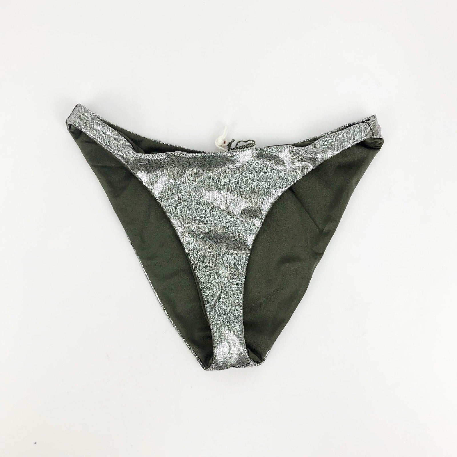 Good American Better Bikini Bottom Sz 4 XL Metallic Silver Green Reversible NWT