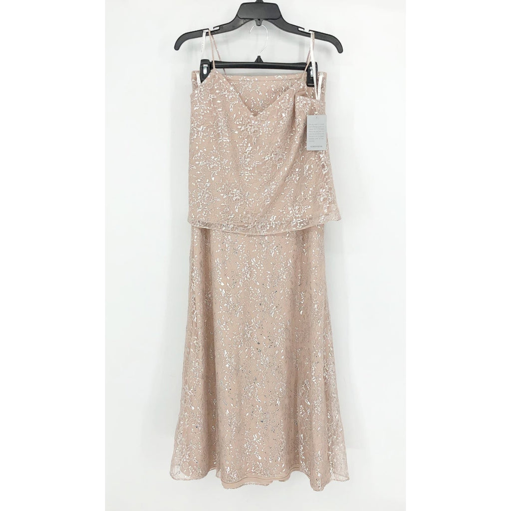 AFTER SIX Rococo Lace Sequin Two-Piece Gown Size 4 Champagne Silver Lace NWT