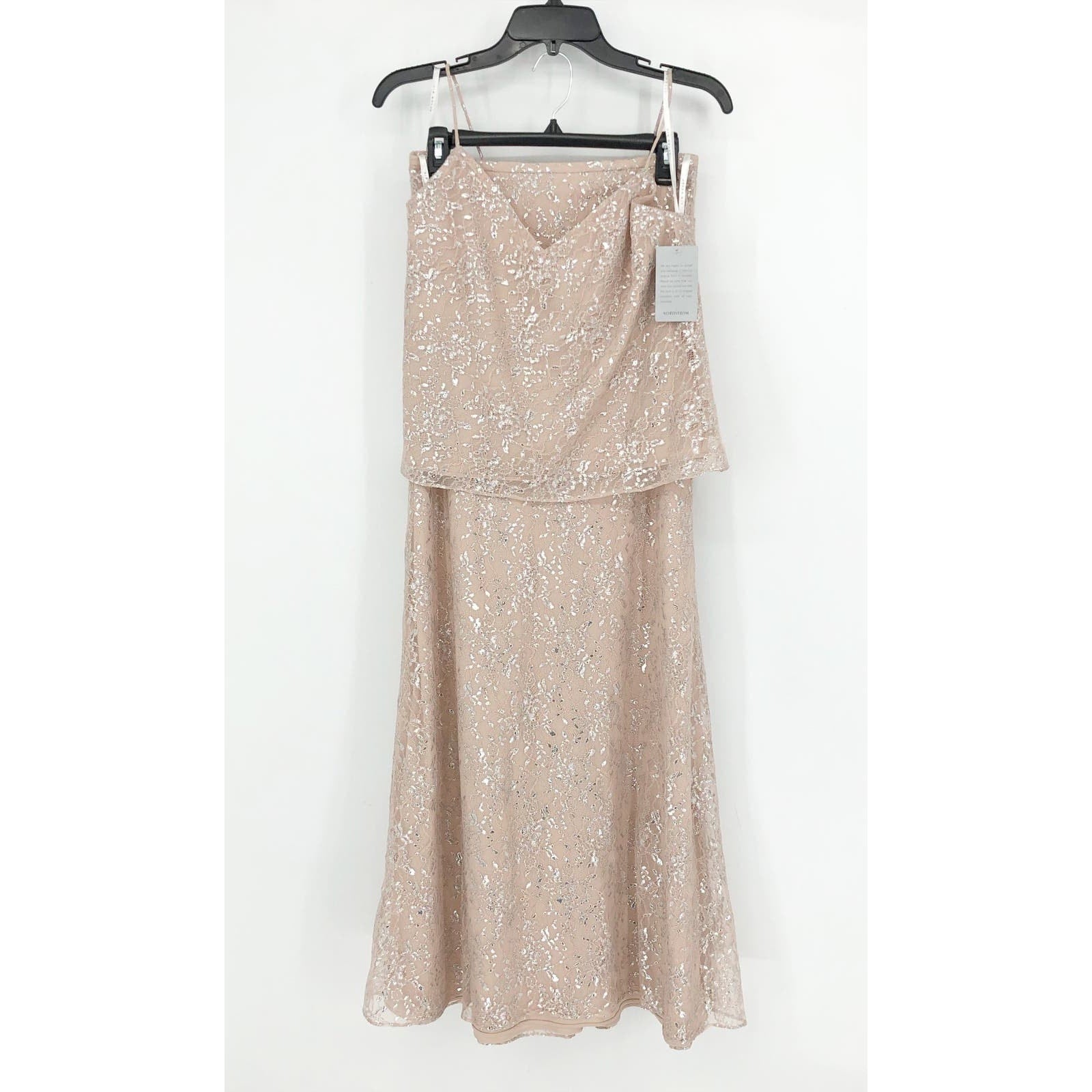AFTER SIX Rococo Lace Sequin Two-Piece Gown Size 4 Champagne Silver Lace NWT