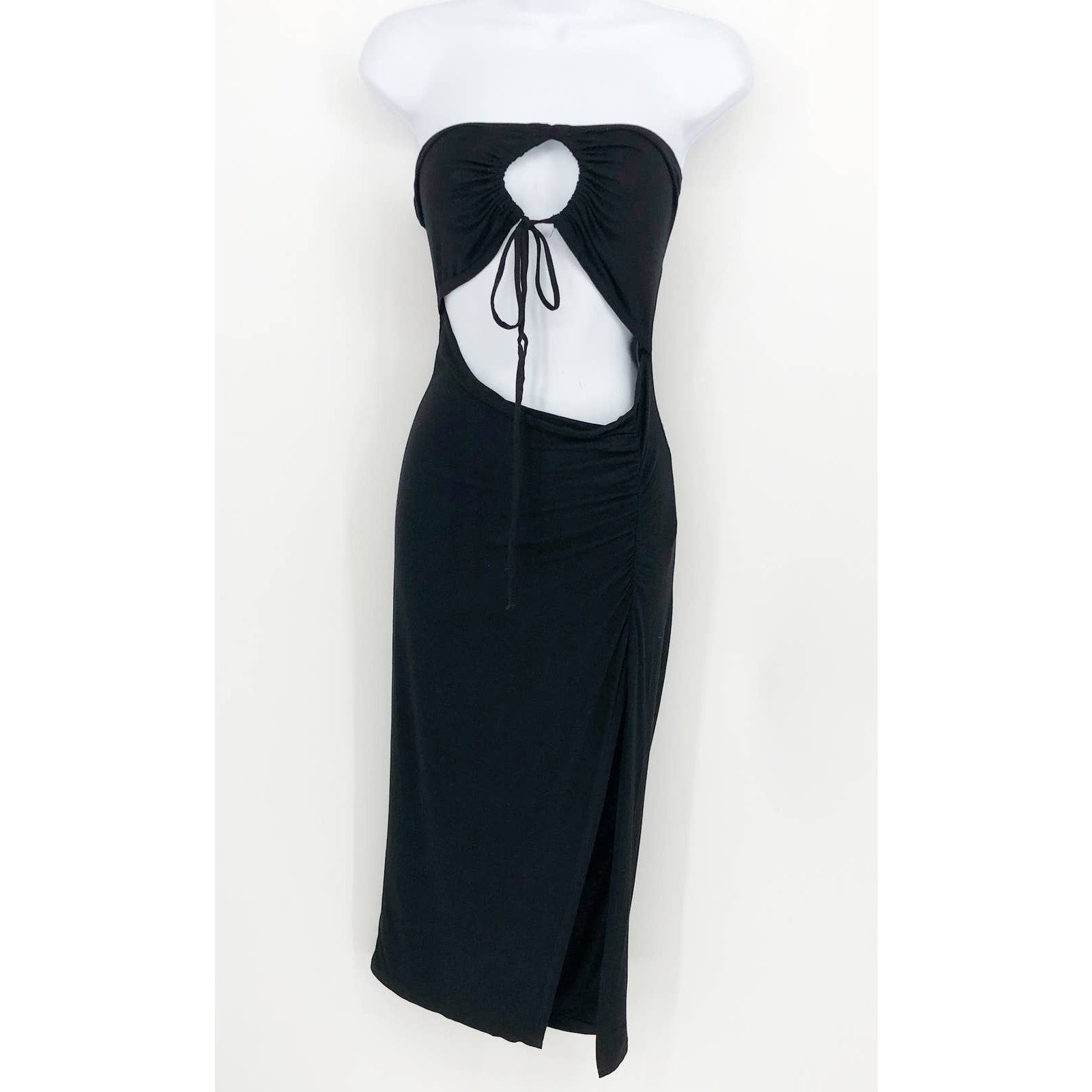 ASOS DESIGN Women's Cut Out High Slit Ruched Strapless Dress Black Size 8