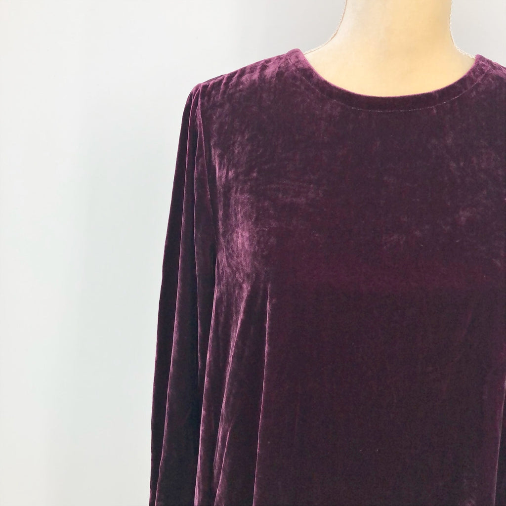 EILEEN FISHER Velvet Mini Shift Dress XXS Purple Plum Long Sleeve NWOT $348