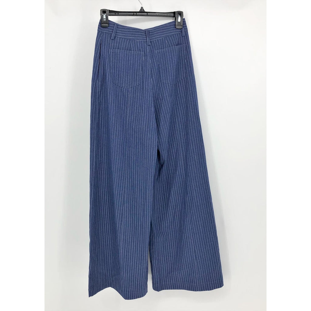 Royalty By Maluma Womens Wide Leg Pants SIZE 2 Blue High Rise Pinstriped NWT