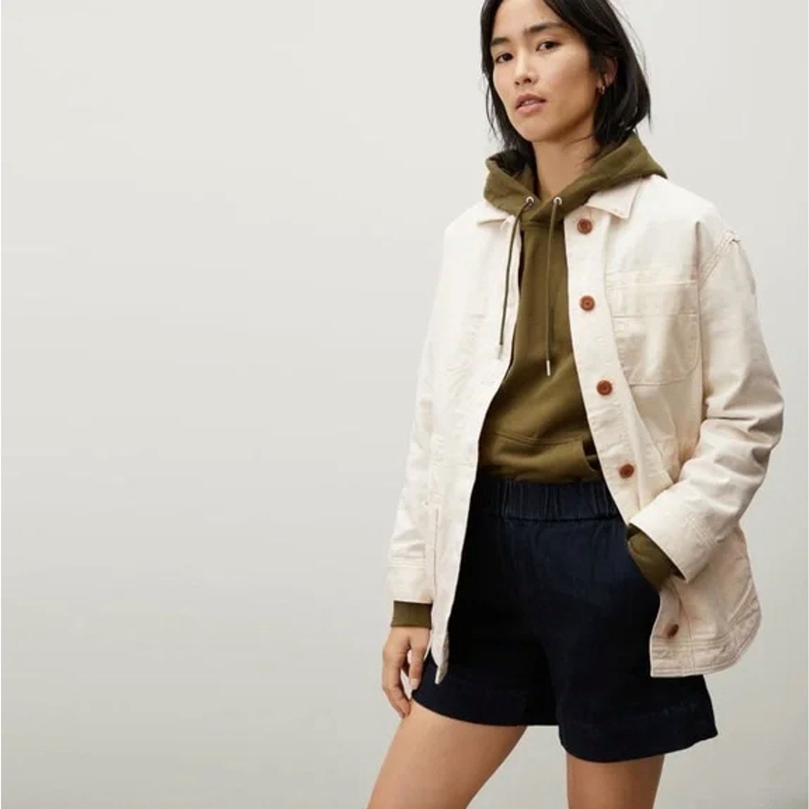 Everlane Womens The Cinchable Chore Jacket XXS Cream Bone Canvas NWT