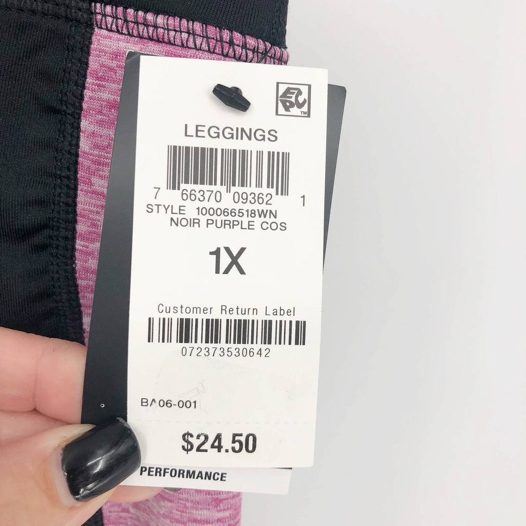 IDEOLOGY Womens Crop Leggings 1X Black Purple Colorblock Stripe NWT