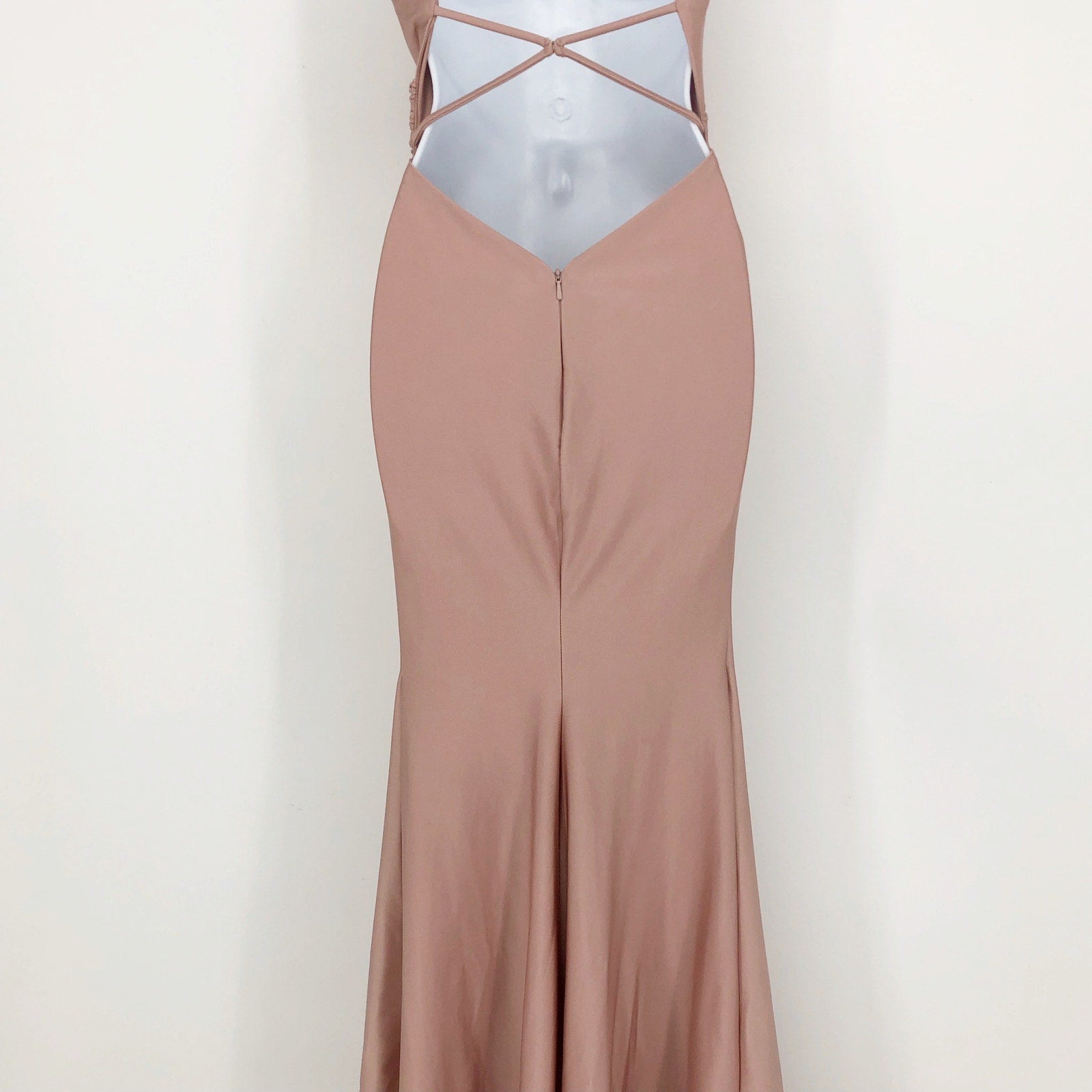 LA FEMME 29848 Jersey Long Gown 0 Pink Mauve Faux Wrap V Neck Prom Dress NWT