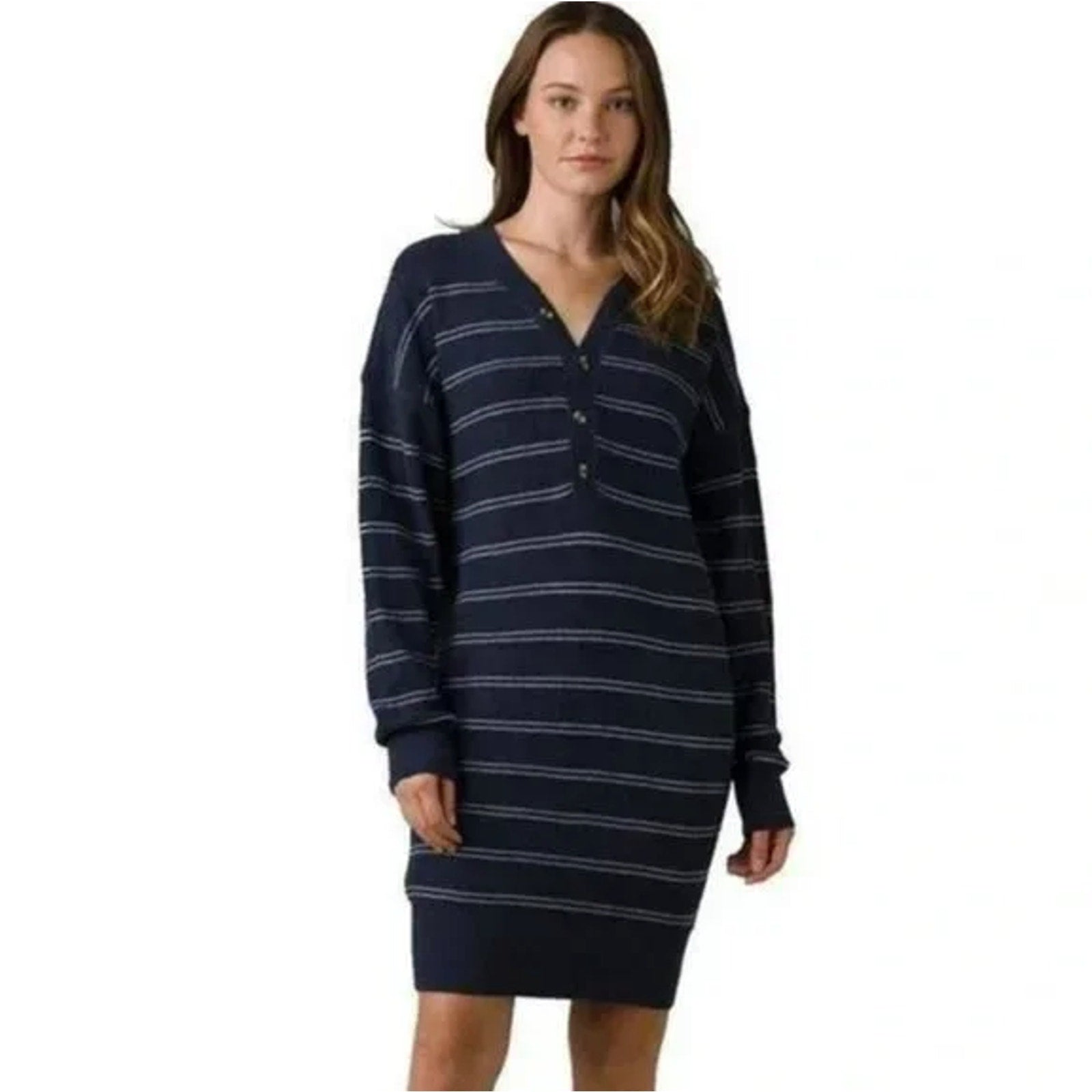 prAna Womens Milani Henley Dress Nautical Stripe XS