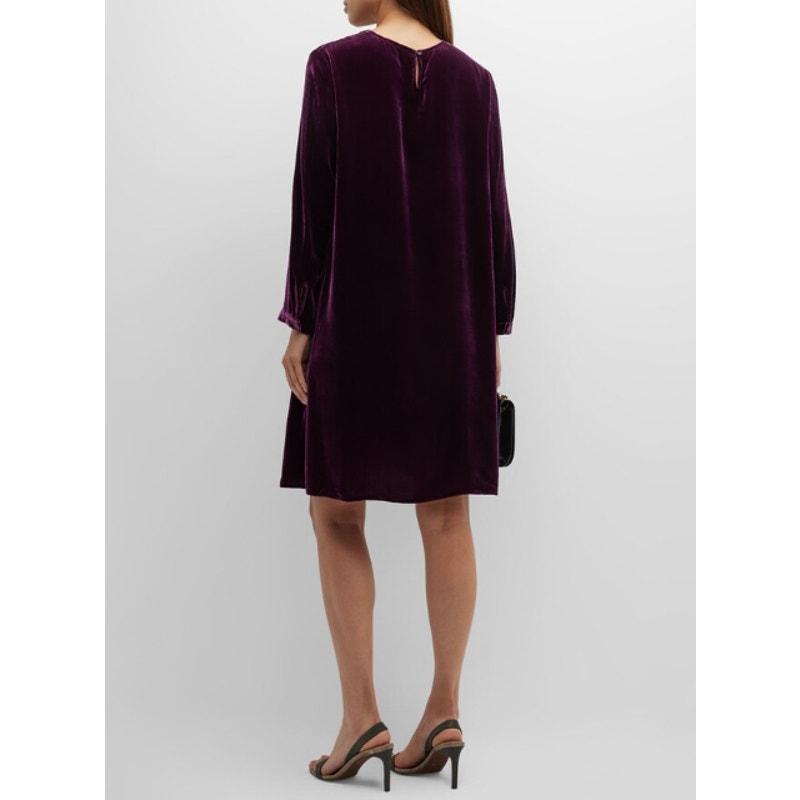 EILEEN FISHER Velvet Mini Shift Dress XXS Purple Plum Long Sleeve NWOT $348